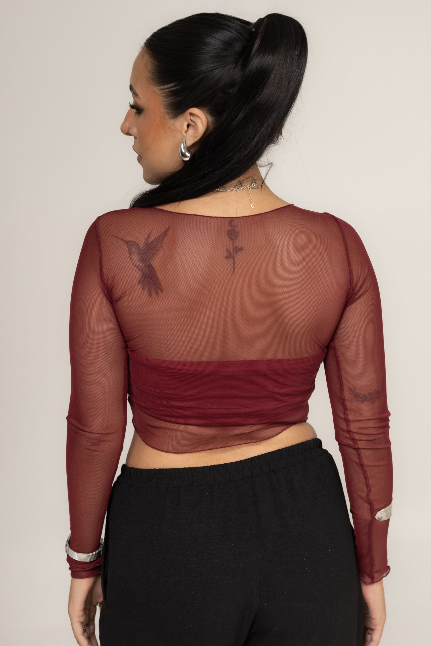 Cropped Tule Bordô