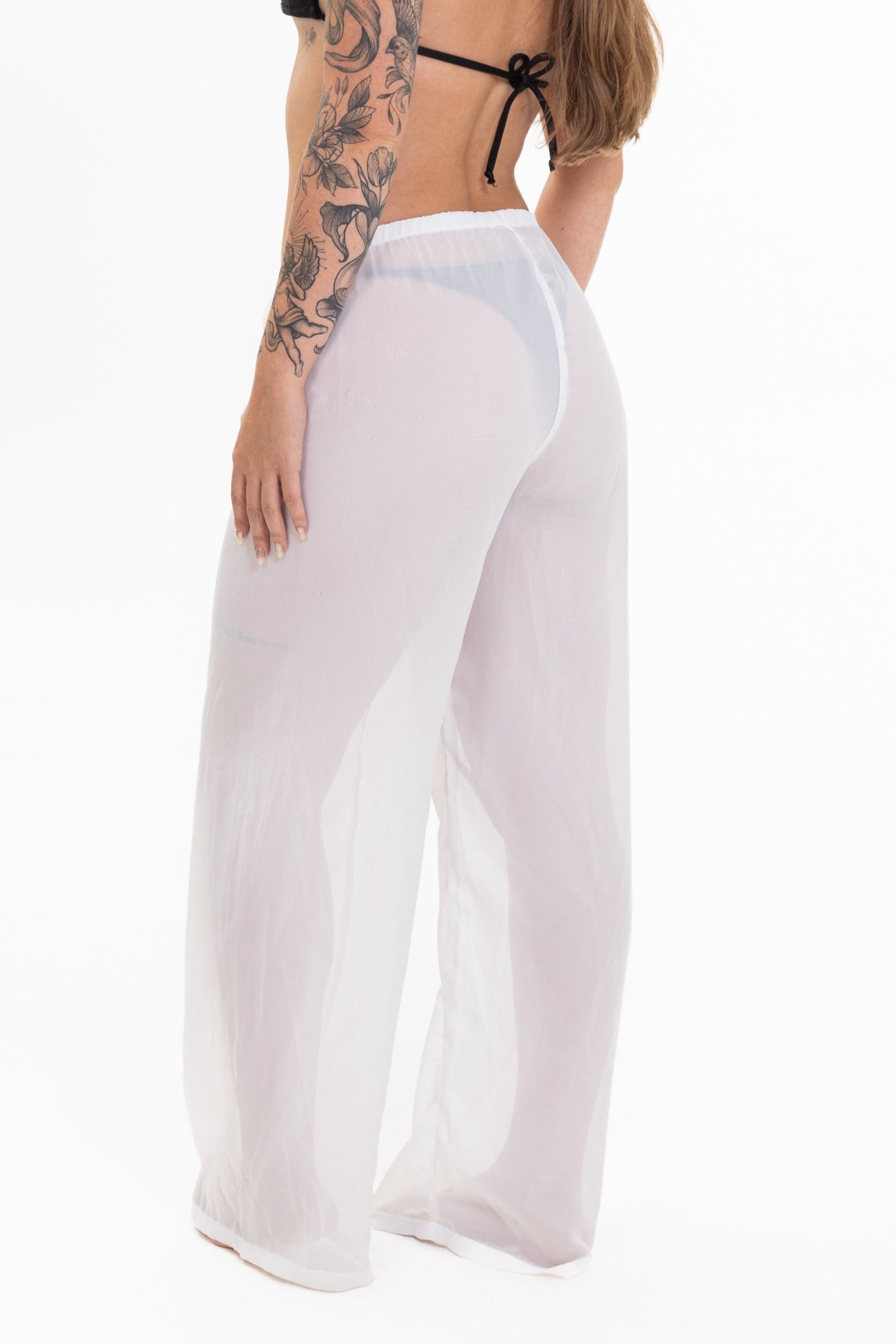 Calça Transparente Tule com Elastano Branca