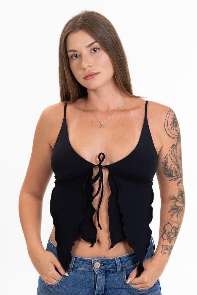 Top Preto com Amarração e Bicos
