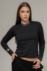 Blusa Manga Longa Preta em Poliamida