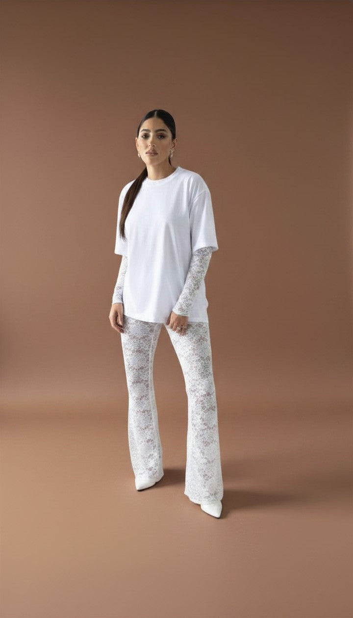 Blusa Manga Longa Renda Branca