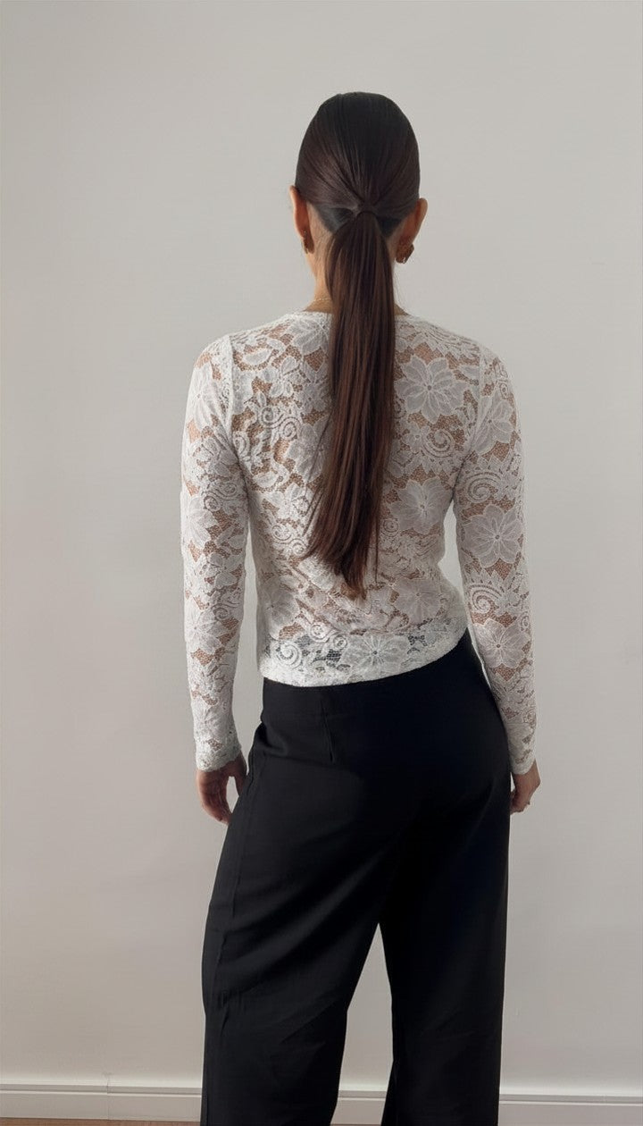 Blusa Manga Longa Renda Branca